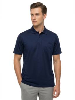 ColorPlus - Men Navy Blue Solid/Plain Pure Cotton Polo T-Shirt