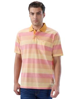 ColorPlus - Men Yellow Stripes Pure Cotton Polo T-Shirt
