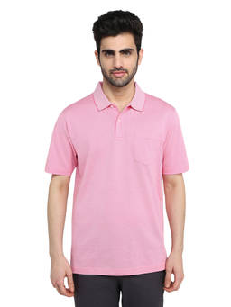 ColorPlus - Men Pink Solid/Plain Pure Cotton Polo T-Shirt