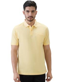 ColorPlus - Men Yellow Solid/Plain Pure Cotton Polo T-Shirt