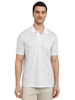 ColorPlus - Men White Printed Pure Cotton Polo T-Shirt