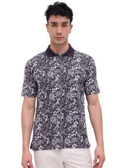 ColorPlus - Men Black Printed Pure Cotton Polo T-Shirt