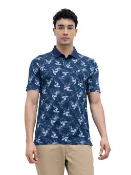 ColorPlus - Men Navy Blue Printed Pure Cotton Polo T-Shirt