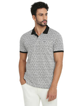 ColorPlus - Men White Printed Pure Cotton Polo T-Shirt