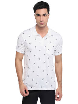 ColorPlus - Men White Printed Pure Cotton Polo T-Shirt