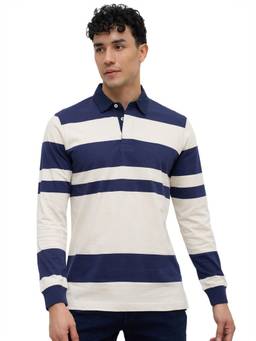 ColorPlus - Men White Stripes Pure Cotton Polo T-Shirt