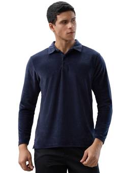 ColorPlus - Men Blue Solid/Plain Pure Cotton Polo T-Shirt
