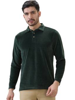 ColorPlus - Men Green Solid/Plain Pure Cotton Polo T-Shirt