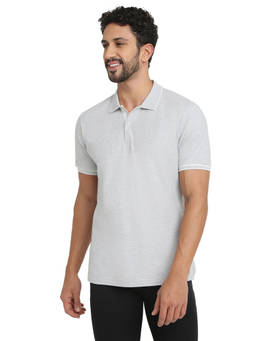 ColorPlus - Men Grey Solid/Plain Pure Cotton Polo T-Shirt