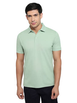 ColorPlus - Men Green Solid/Plain Cotton Blend Polo T-Shirt