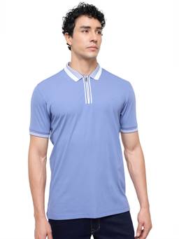ColorPlus - Men Grey Solid/Plain Rayon Blend Polo T-Shirt