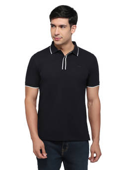 ColorPlus - Men Black Solid/Plain Cotton Blend Polo T-Shirt