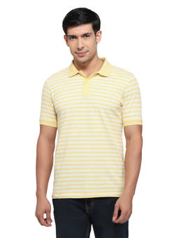 ColorPlus - Men Yellow Stripes Pure Cotton Polo T-Shirt