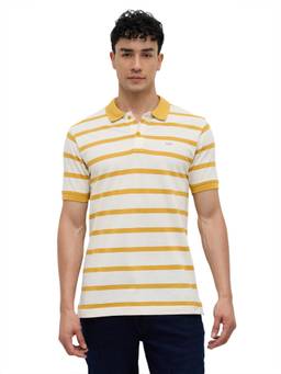 ColorPlus - Men Yellow Stripes Pure Cotton Polo T-Shirt