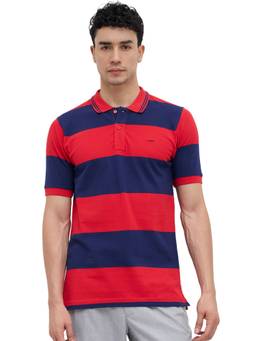 ColorPlus - Men Red Stripes Pure Cotton Polo T-Shirt