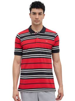 ColorPlus - Men Red Stripes Pure Cotton Polo T-Shirt