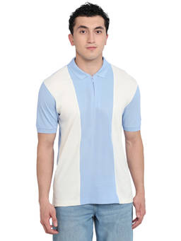 ColorPlus - Men Blue Colorblock Pure Cotton Polo T-Shirt