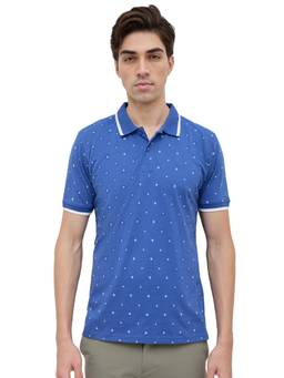 ColorPlus - Men Blue Printed Pure Cotton Polo T-Shirt