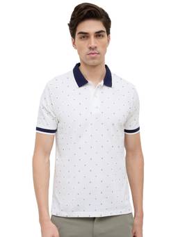 ColorPlus - Men White Printed Pure Cotton Polo T-Shirt