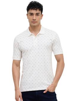 ColorPlus - Men White Printed Pure Cotton Polo T-Shirt