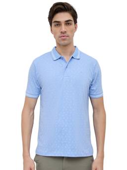 ColorPlus - Men Blue Printed Pure Cotton Polo T-Shirt