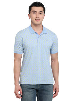 ColorPlus - Men Blue Printed Pure Cotton Polo T-Shirt
