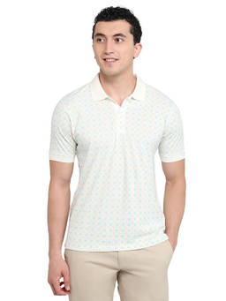 ColorPlus - Men White Printed Pure Cotton Polo T-Shirt