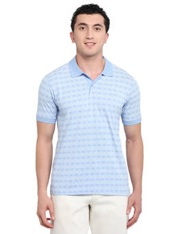 ColorPlus - Men Blue Printed Pure Cotton Polo T-Shirt