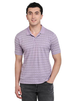 ColorPlus - Men Lavender Printed Pure Cotton Polo T-Shirt