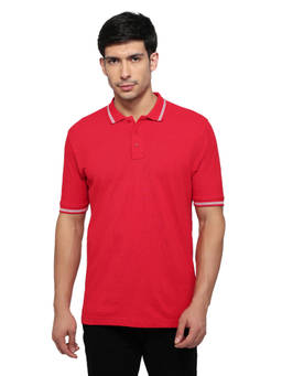 ColorPlus - Men Red Solid/Plain Pure Cotton Polo T-Shirt