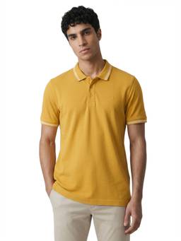 ColorPlus - Men Yellow Solid/Plain Pure Cotton Polo T-Shirt