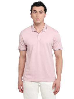 ColorPlus - Men Lavender Solid/Plain Pure Cotton Polo T-Shirt