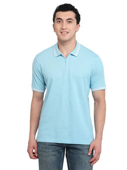 ColorPlus - Men Blue Textured Pure Cotton Polo T-Shirt