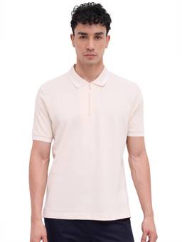 ColorPlus - Men Beige Textured Pure Cotton Polo T-Shirt