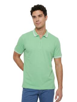 ColorPlus - Men Green Textured Pure Cotton Polo T-Shirt