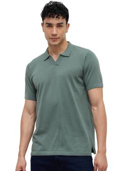 ColorPlus - Men Green Textured Pure Cotton Polo T-Shirt