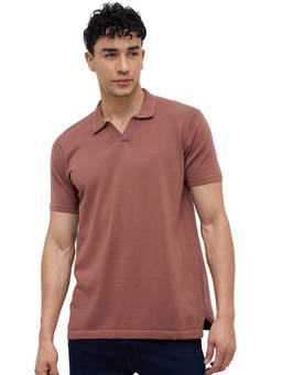 ColorPlus - Men Brown Textured Pure Cotton Polo T-Shirt