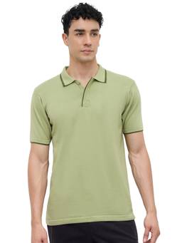 ColorPlus - Men Green Textured Pure Cotton Polo T-Shirt