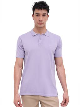 ColorPlus - Men Lavender Textured Pure Cotton Polo T-Shirt