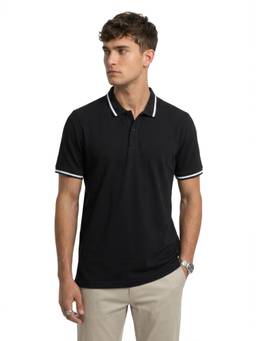 ColorPlus - Men Black Solid/Plain Pure Cotton Polo T-Shirt