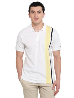ColorPlus - Men White Stripes Pure Cotton Polo T-Shirt