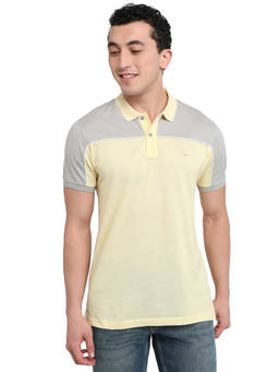 ColorPlus - Men Yellow Colorblock Pure Cotton Polo T-Shirt
