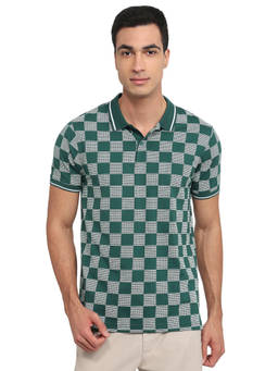 ColorPlus - Men Green Checks Pure Cotton Polo T-Shirt