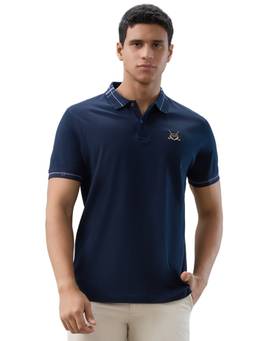 ColorPlus - Men Blue Solid/Plain Pure Cotton Polo T-Shirt