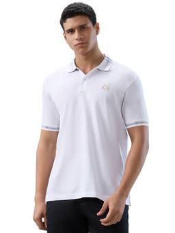 ColorPlus - Men White Solid/Plain Pure Cotton Polo T-Shirt