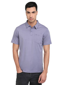 Park Avenue - Men Blue Solid/Plain Cotton Blend Polo T-Shirt