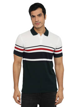 Park Avenue - Men Multi-Color Stripes Cotton Blend Polo T-Shirt