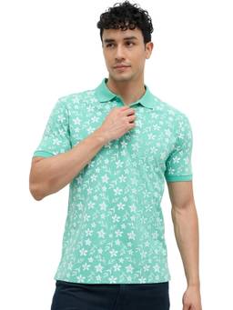 Park Avenue - Men Green Floral Cotton Blend Polo T-Shirt