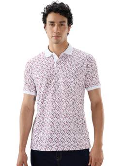 Park Avenue - Men White Printed Cotton Blend Polo T-Shirt