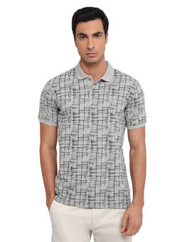 Park Avenue - Men Grey Printed Cotton Blend Polo T-Shirt